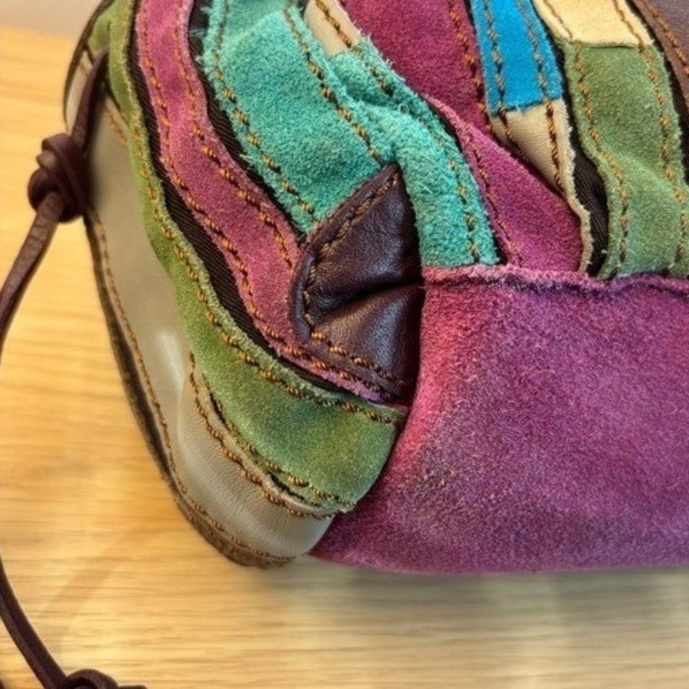Lucky Brand Handbag Patchwork Leather Suede Boho Hobo Shoulder Bag Multi-Color - Picture 12 of 16
